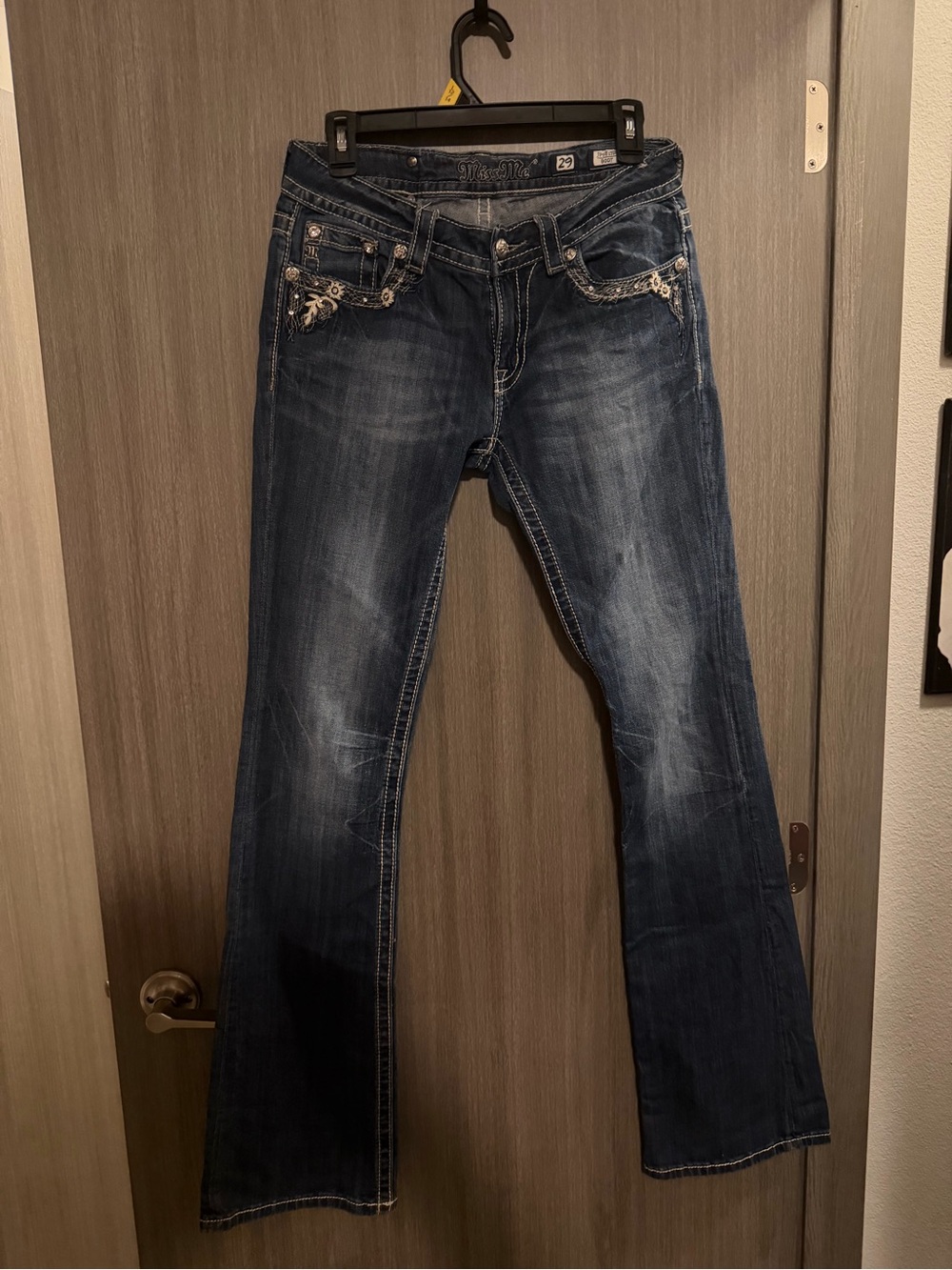 Miss Me Dark Blue Flare Jeans with Embroidered Pockets